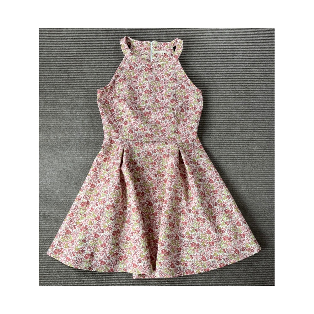 Copper Key Womens Pink Green Floral Halter Skater Fit & Flare Mini Dress‎ Size S